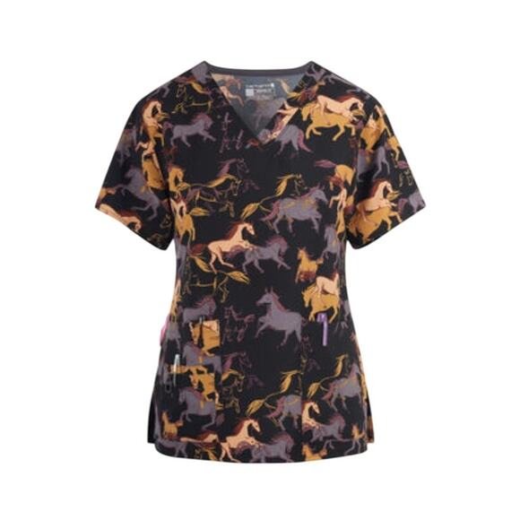 Unisex L Carhartt Scrub Top Horse Unicorn Print Vet Tech Equestrian Workwear - Picture 1 of 6